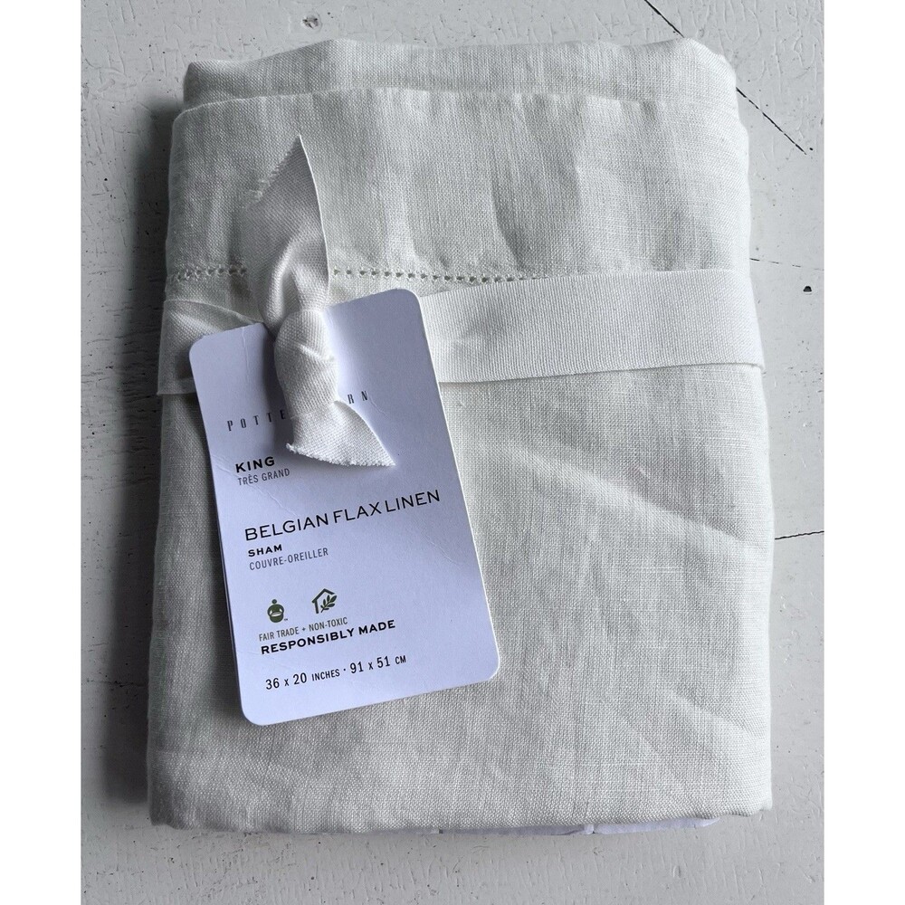 NWT Pottery Barn Belgian Flax Linen King Sham - Ivory 36x20